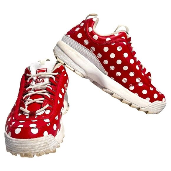 FILA Disruptor 2 PRM Repeat Red White Polka Dot Ladies size 10 - Picture 2 of 5